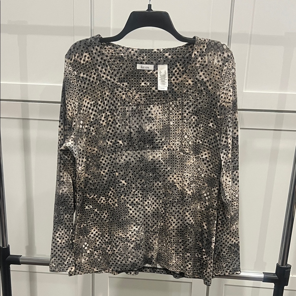 liz & co. Women's Black and Gray Patterned Long Sleeve Top